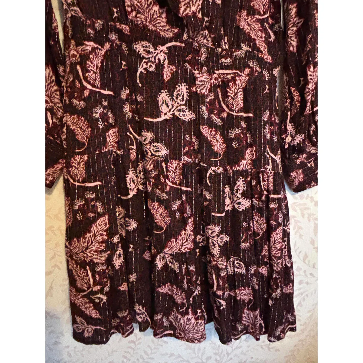 NWT Long Sleeve Floral Print Bow Lurex Dress - Image 3