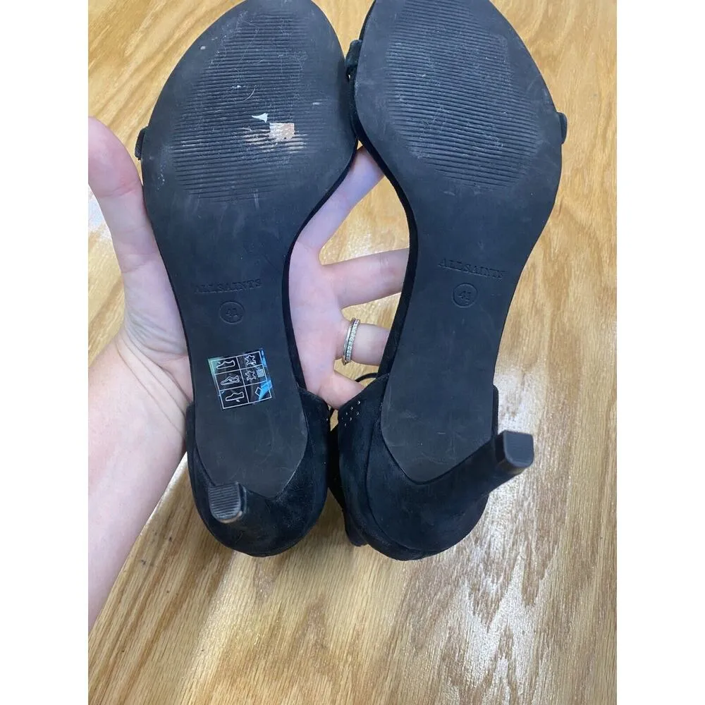 AllSaints Platform Sandals Women's 10 Black Suede Ankle Strap Preppy Hipster B65 - Image 9