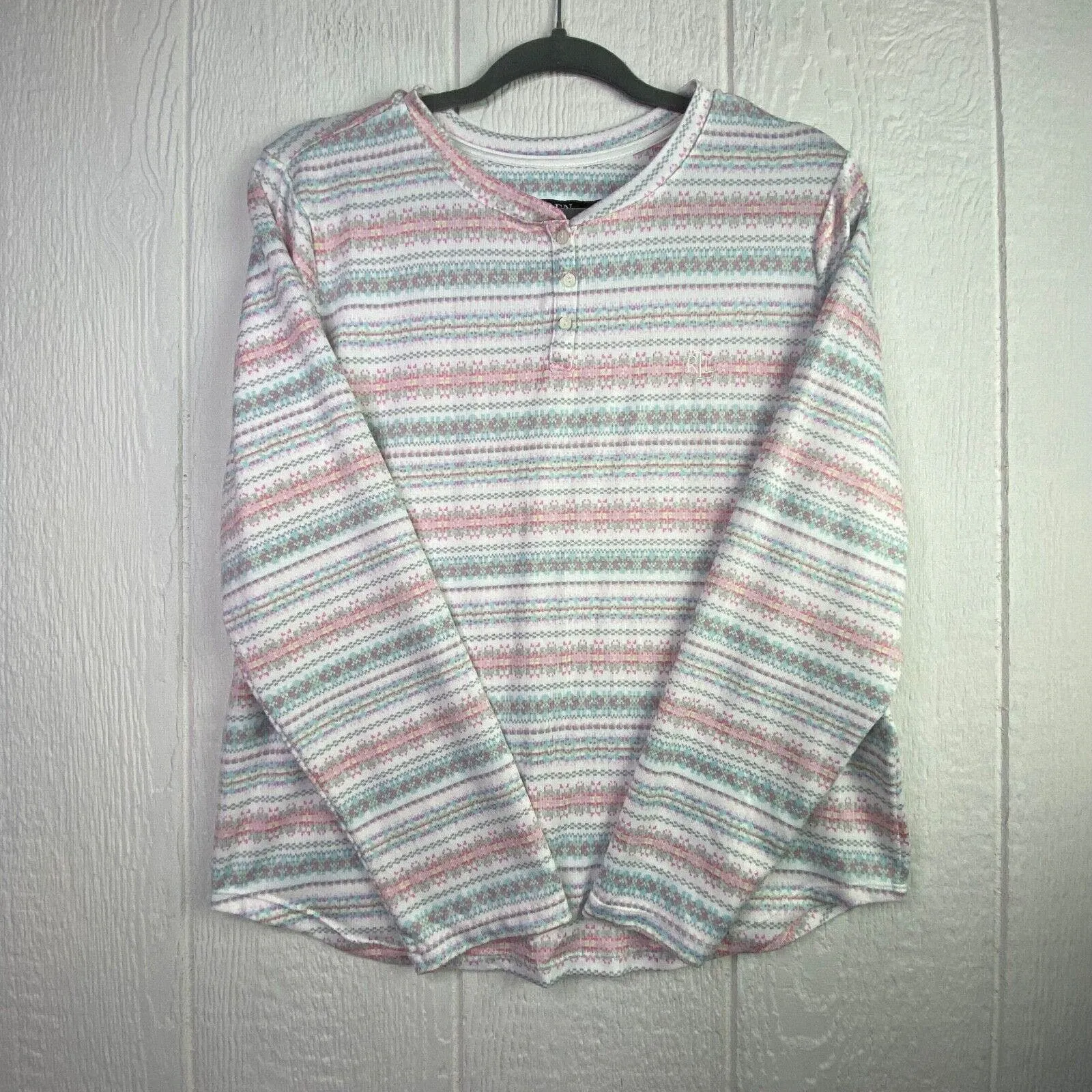 Lauren Ralph Lauren Womens Pink Long Sleeve Sleepwear Pajama Top Size M - Image 5