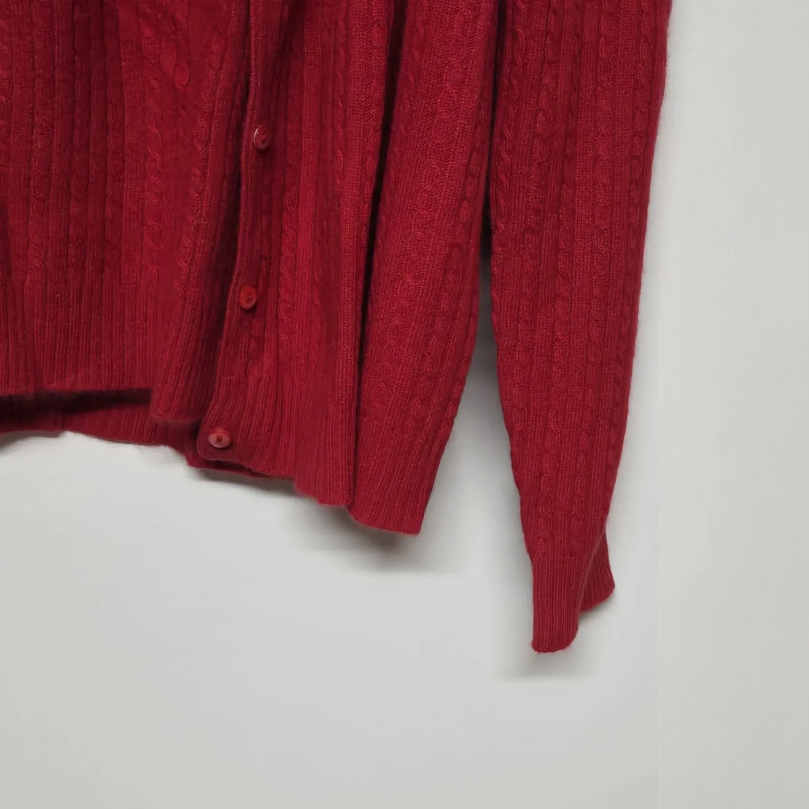 Sutton Studio Cashmere Twinset Sweater Set Red Ribbed Cardigan Shell Sz L Soft Size L - Image 3