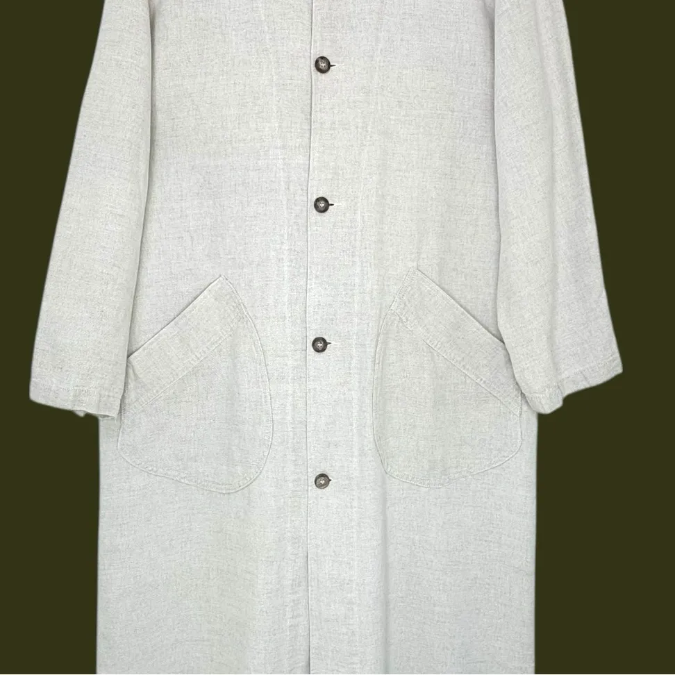 Linen Cotton Maxi Duster Coat • Fiji Made • Button Front Minimalist Jacket L Gray Size L - Image 4