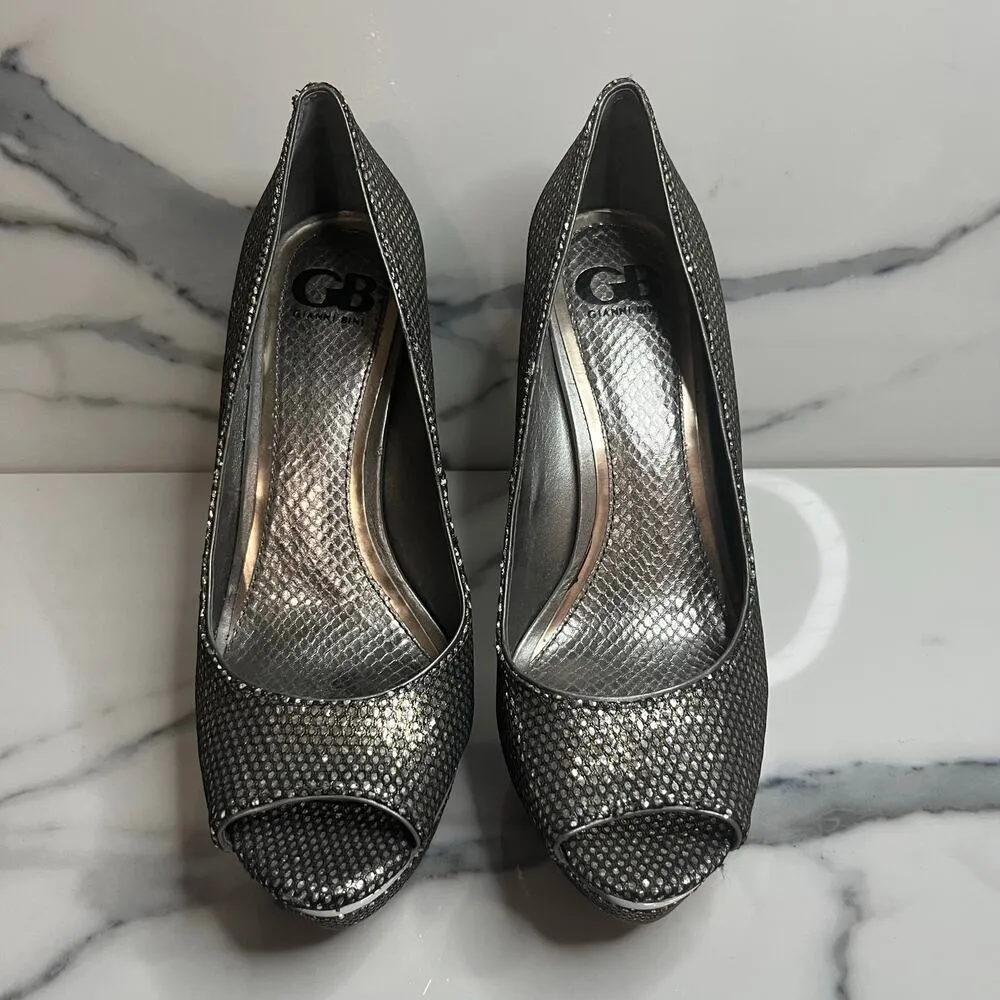 Gianni Bini | Women's Silver Metallic Date Night Peeptoe Platform Heel Sz 8.5 - Image 2
