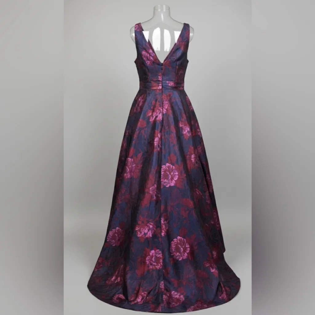 Carmen Marc Valvo Infusion Metallic Floral High-Low Cocktail Dress - Size S/M - Image 4