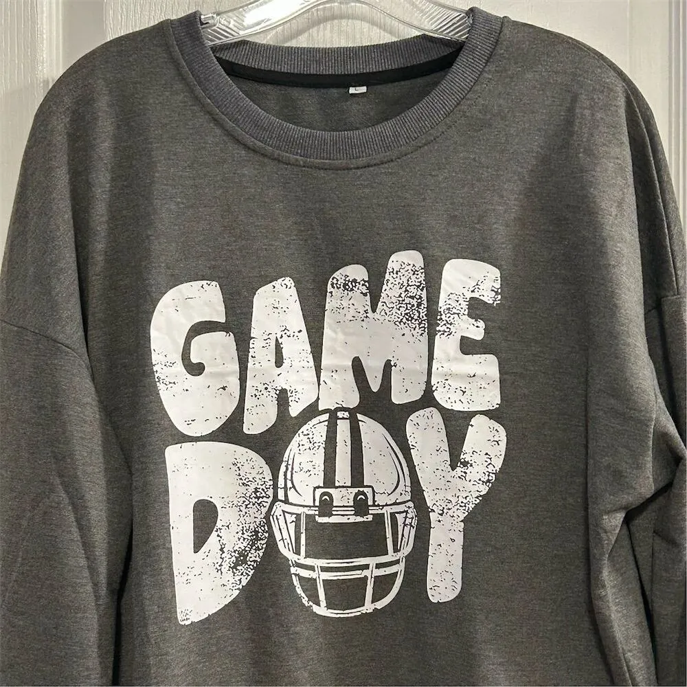 Game Day Football Sweatshirt Unisex L Gray Graphic Pullover Crew Neck Size L - Image 4