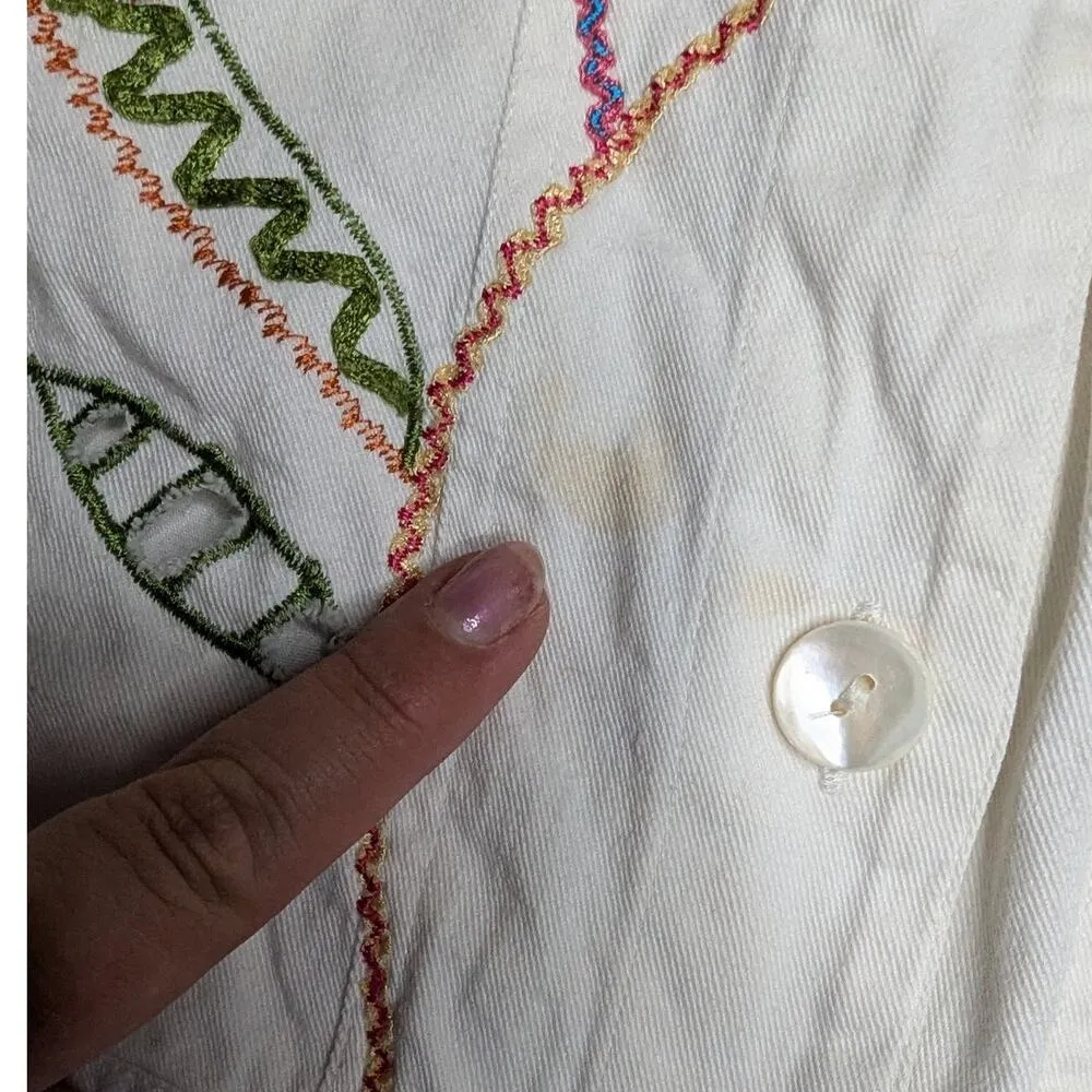Vtg Y2K Draper's & Damon's White Colorful Floral Embroidered Light Jean Jacket M - Image 6