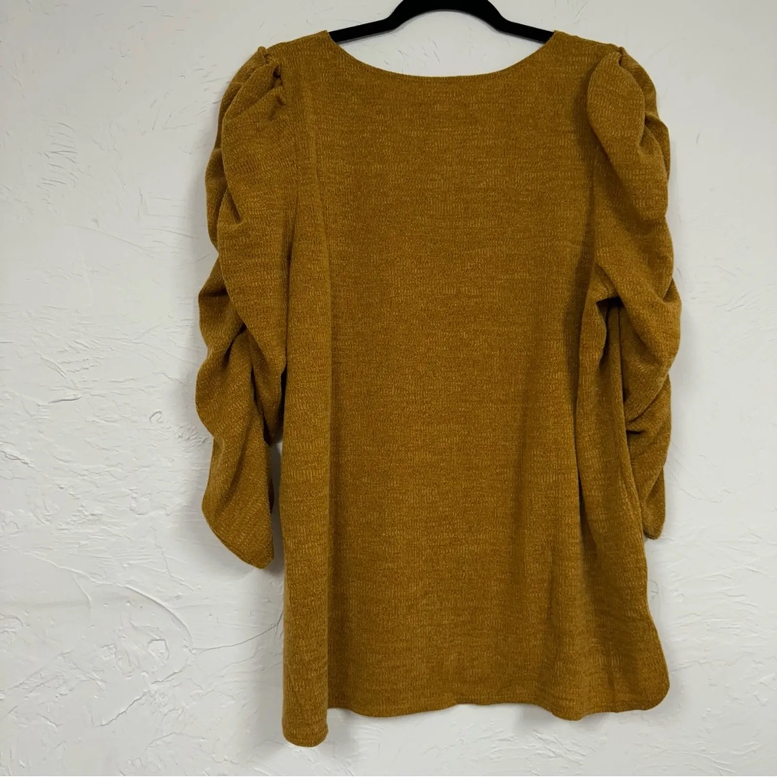 Max Studio Mustard Yellow Ruched Sleeve Sweater Women's XL Preppy Fall Casual - Image 8