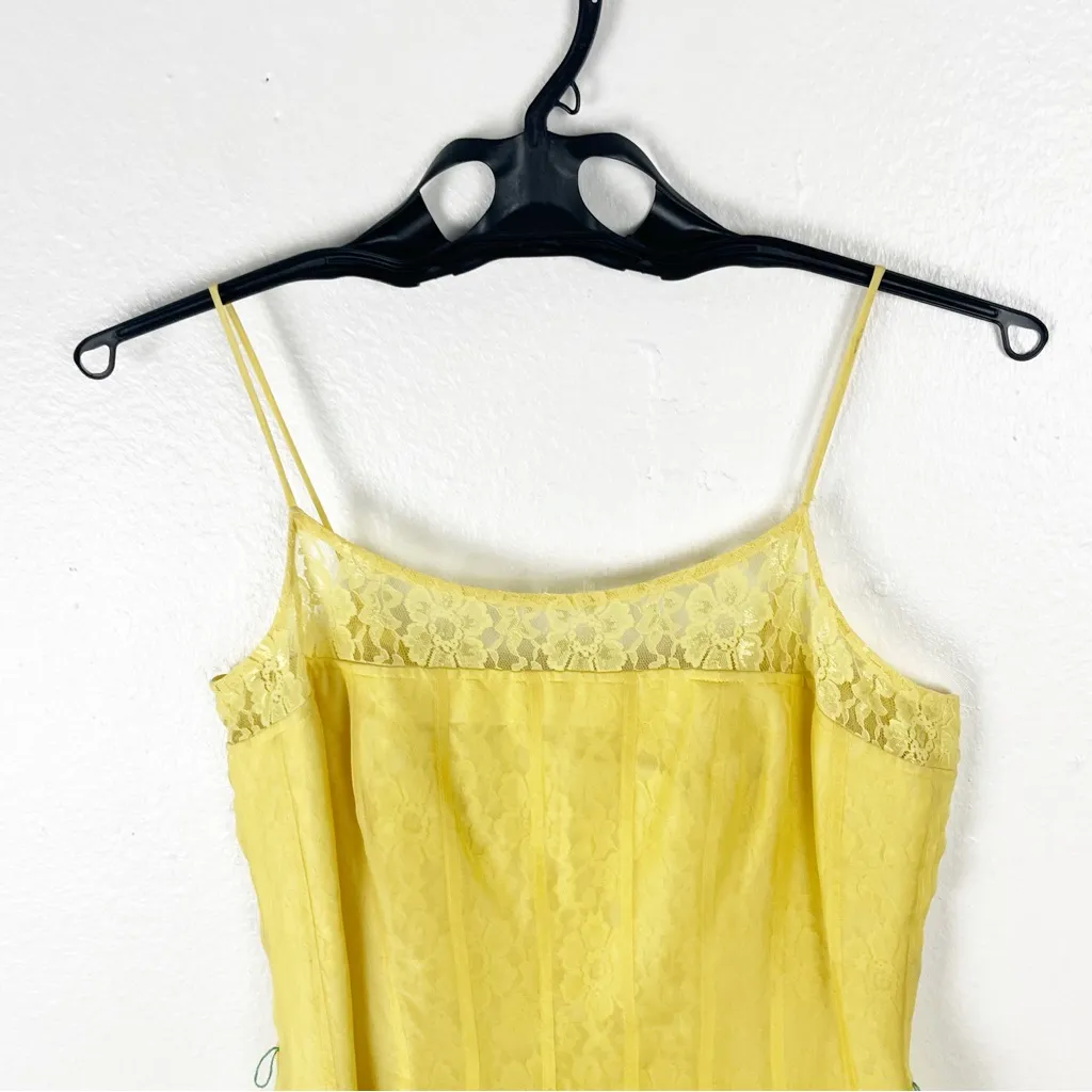 KAY UNGER 100% Silk Canary Yellow Spaghetti Straps Pleated Dress, Size 6 - Image 10