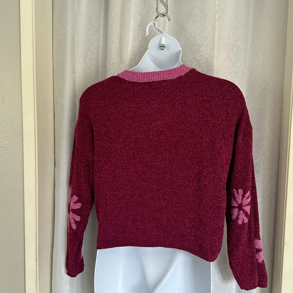 SOCIAL SCENE CHENILLE FLOWER SWEATER Sz: M Pink Size M - Image 2