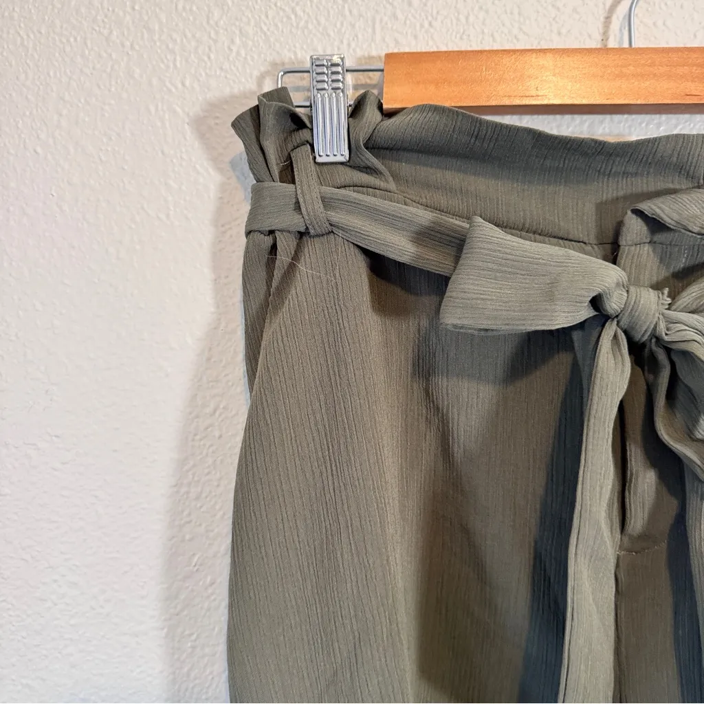 Lush Green High Wiasted Dressy Shorts Womens L Belted Preppy Flowy - Image 2