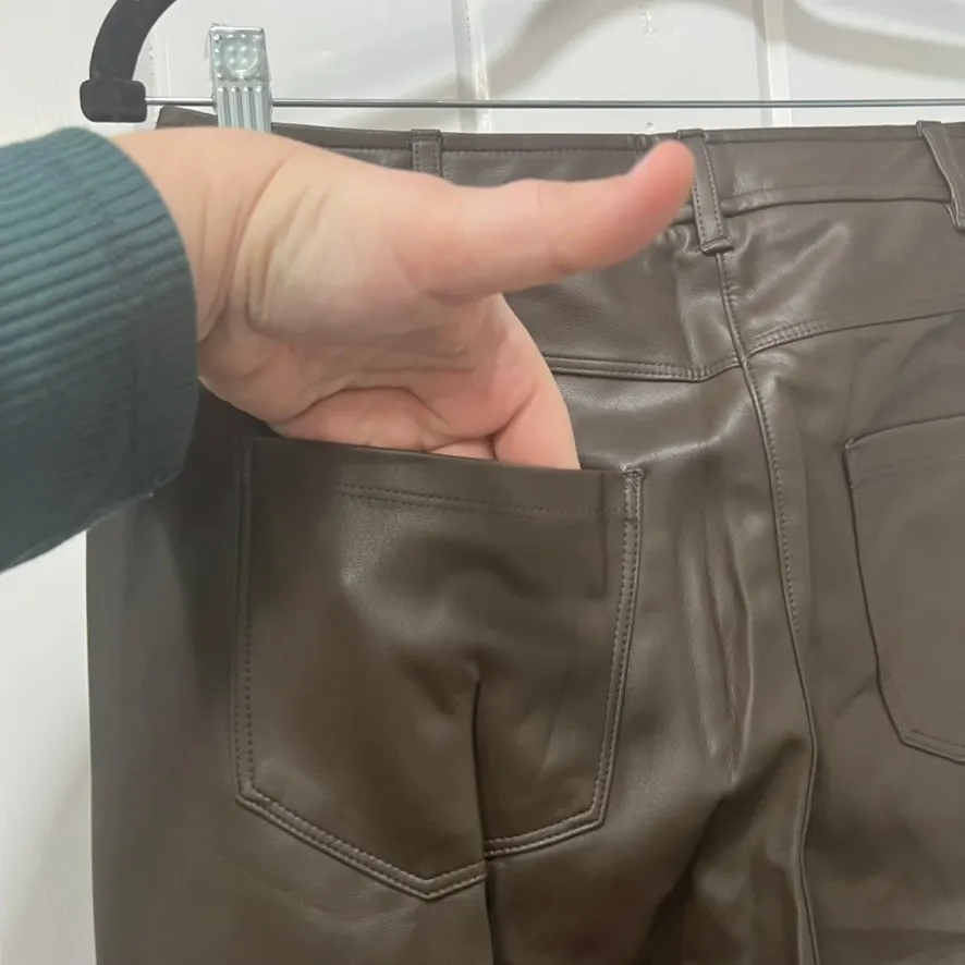 J Mclaughlin Womens Faux Leather Pants 2 Brown Skinny Stretch Chic Going Out - Image 6