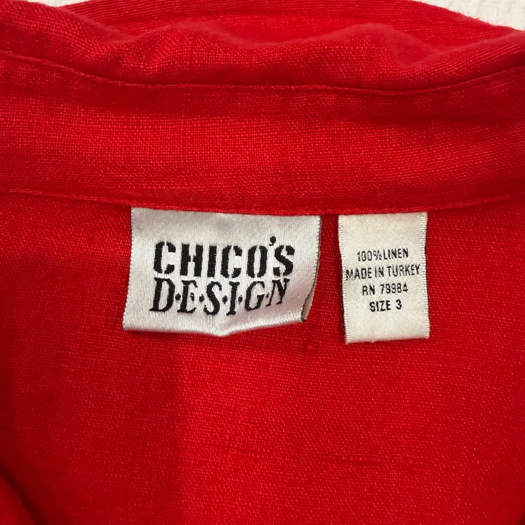 Vintage Chico's Design 100% Turkish Linen Red Button-Up Blouse Size 3 (XL) FLAW - Image 8