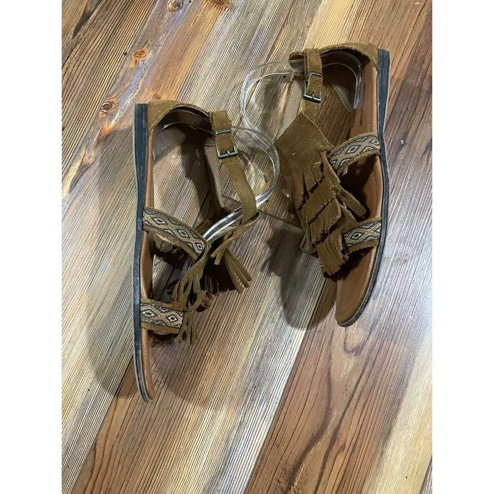 Minnetonka Dusty Brown Maui Womens Suede Leather Fringe sandals - Image 12