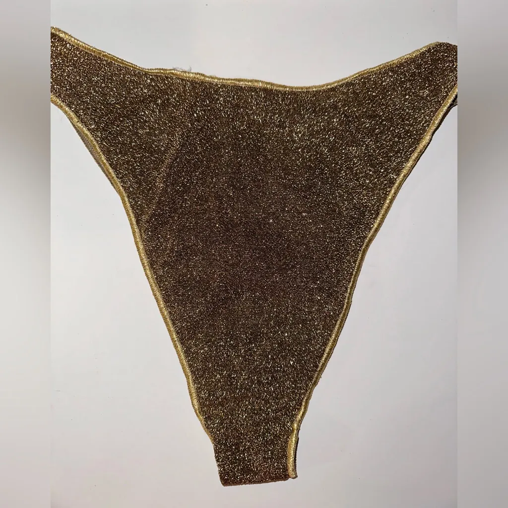 Oseree Lumiere Bottom Bikini‎ Sand Metallic Glitter Gold Size L - Image 4