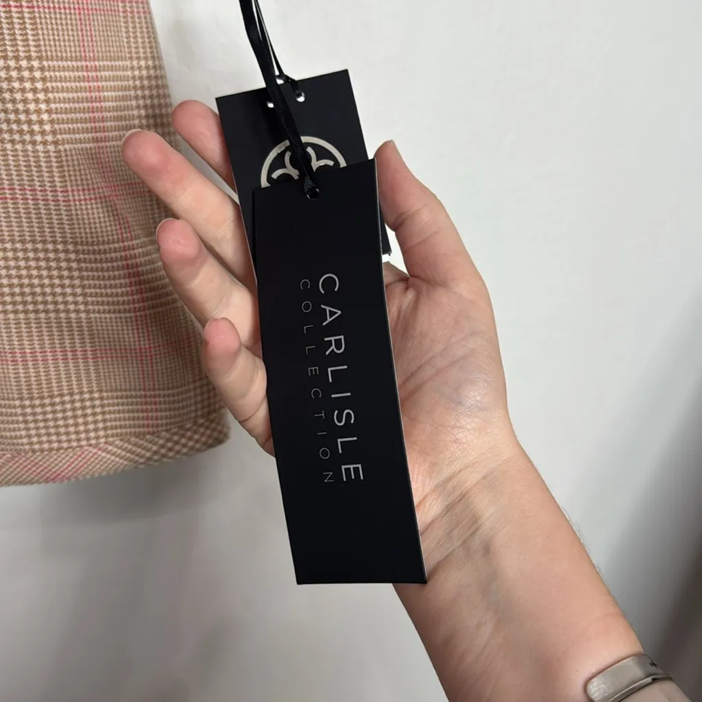 Carlisle Bastille Beige/Pink Checkered Glen Plaid Front Zip Jacket Vest size 6 - Image 9