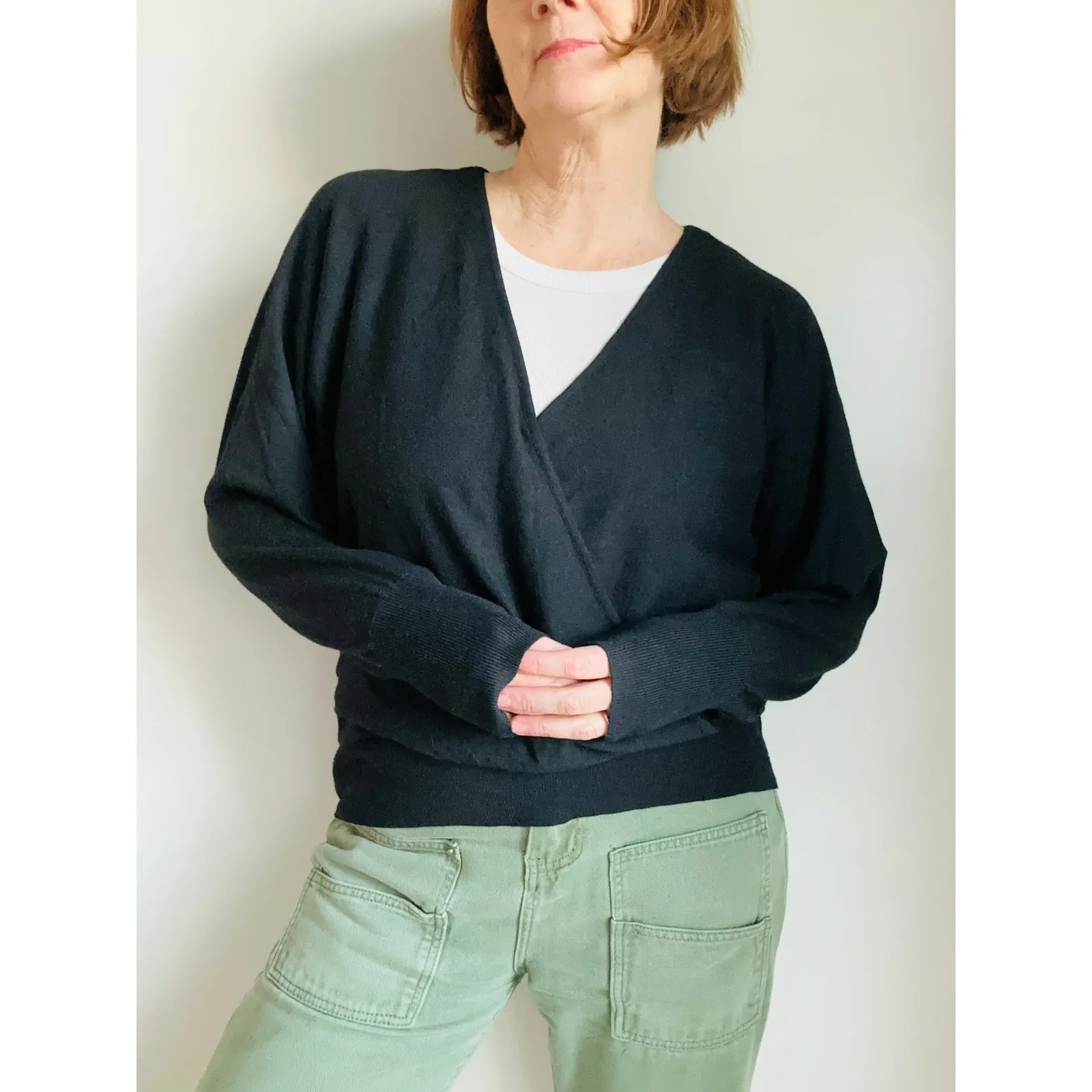 INC Knit Faux Wrap Sweater Black Size Medium Long Sleeve Classic NWOT - Image 5