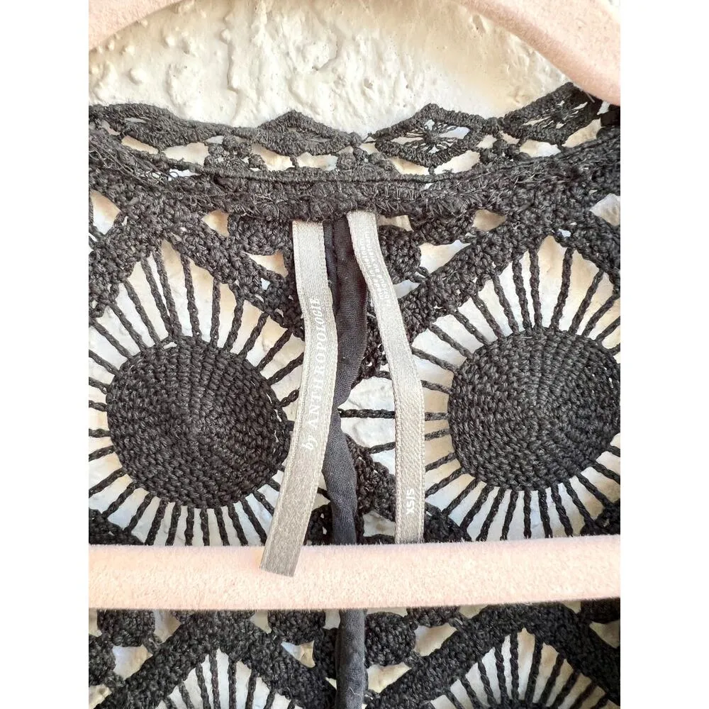 Anthropologie Dolman Sleeve Sheer Crochet Cover Up Maxi Dress Black Women's XS - Image 4