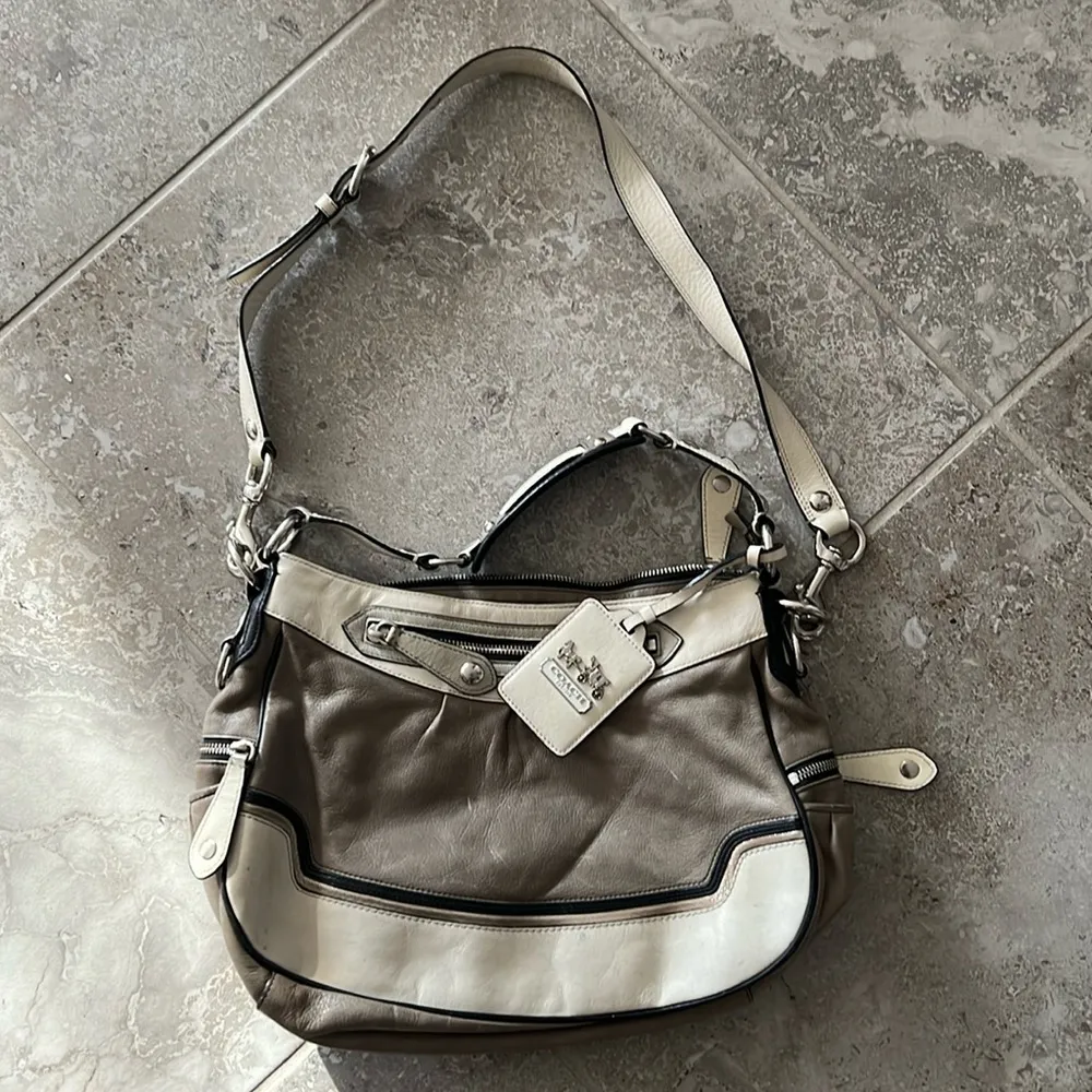 Limited Edition Madison Spectator Cream/Taupe Hobo in Grey/White Bag - Image 2