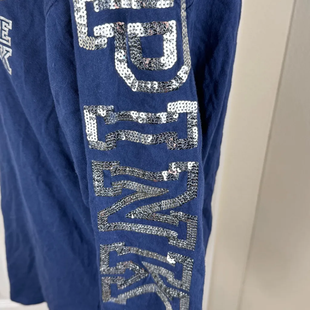 PiNK Victoria’s Secret Oversized Navy Sequins Bling Love Pink Graphic Tee Shirt - Image 2