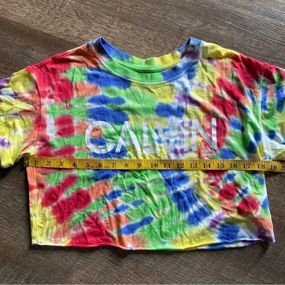 Calvin Klein Shirt Rainbow Crop Top Tie Dye XS Oversized - Image 11