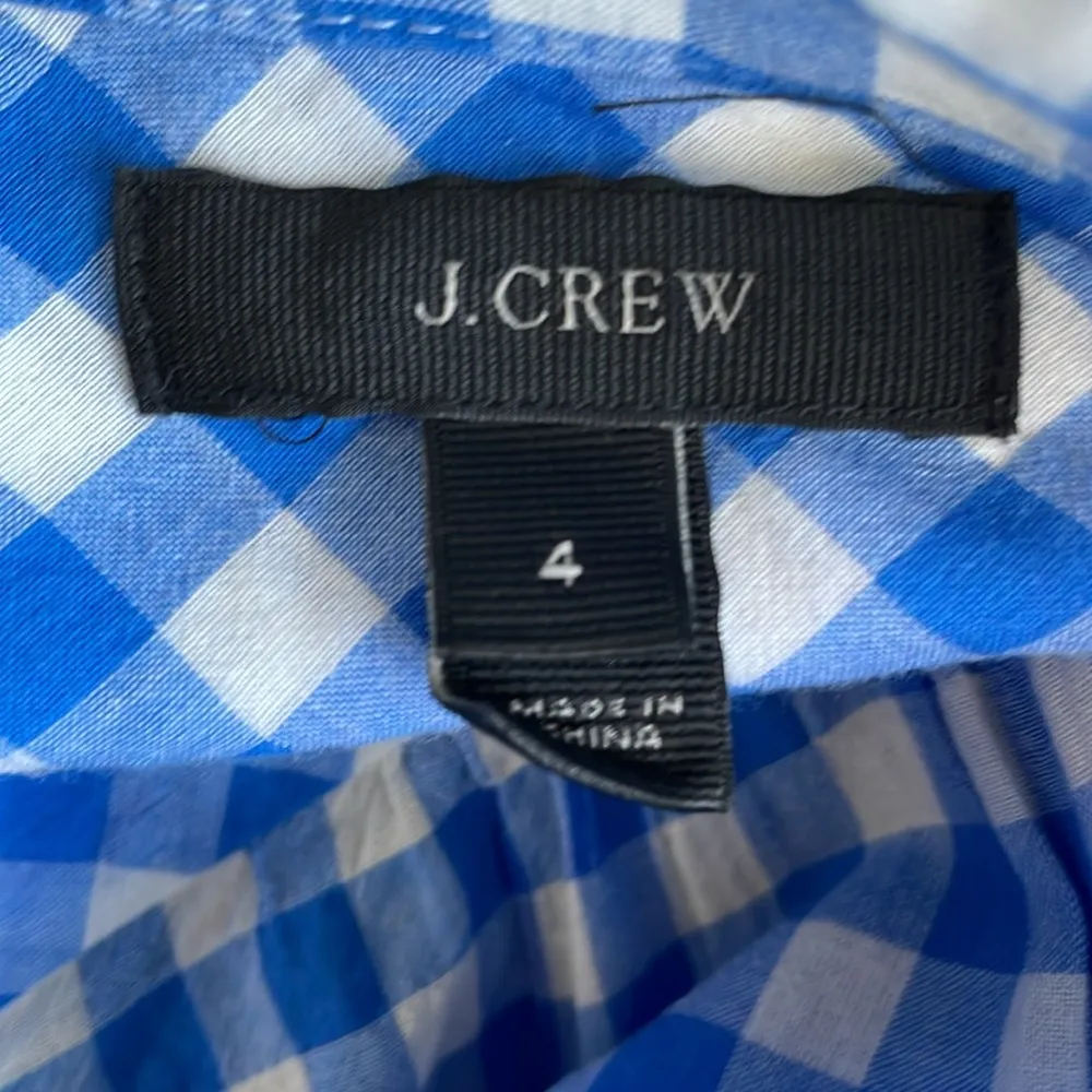 J. Crew Blue and White Gingham Tie Front Button Down Shirt - Image 4