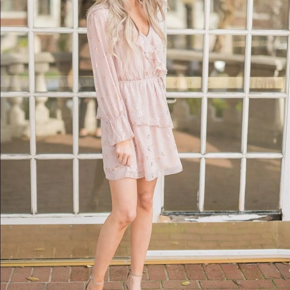 ✨ Blush Floral Foil Long Sleeve Dress✨ Pink Size L - Image 7