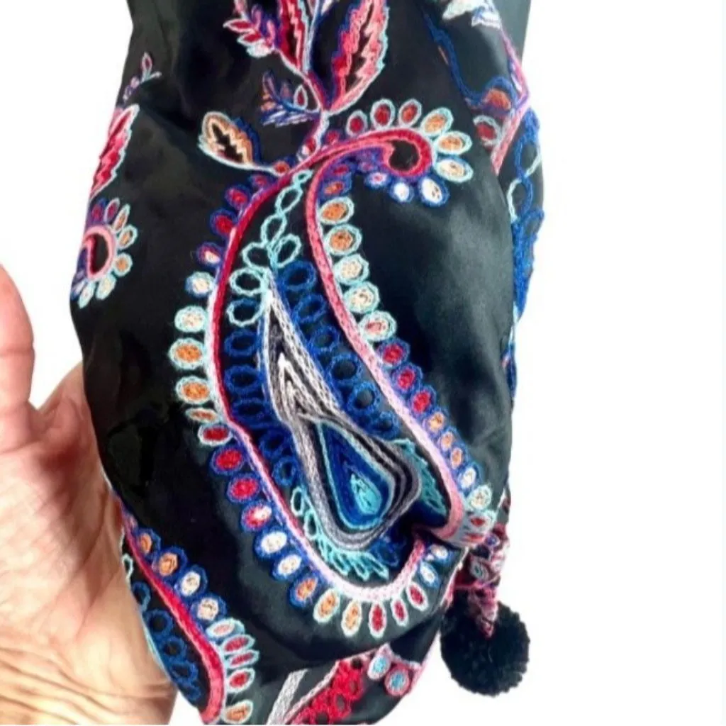 Nicole Miller Black Boho Embroidered Off The Shoulder Mini Dress 10 Flowy Whimsy - Image 5