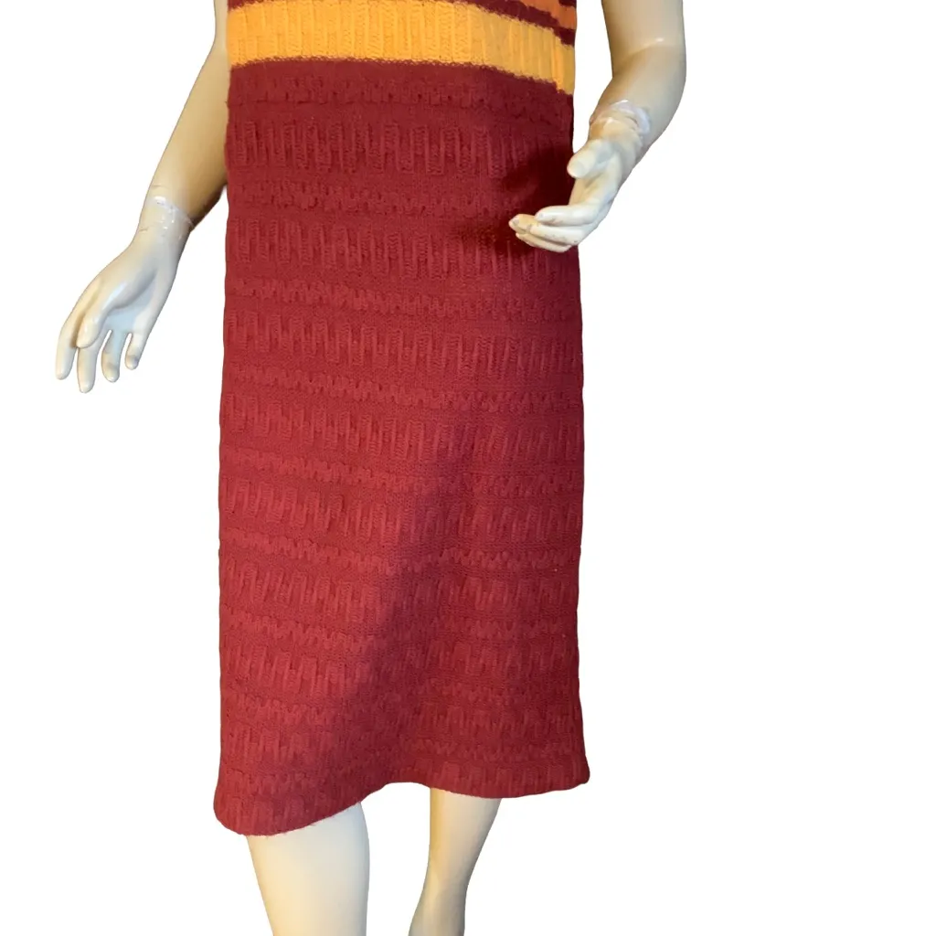 VINTAGE 1970'S BEELIINE YELLOW, ORANGE & BROWN CABLE KNIT SWEATER DRESS (14/L) Size L - Image 9