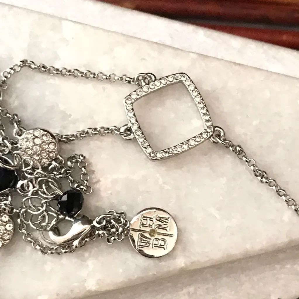 White House Black Market Silver Tone Black Bead & Crystal Necklace - Image 5