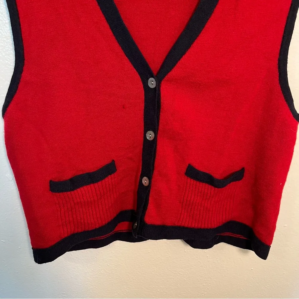 Vintage Talbots Sweater Vest Red Navy - Image 3