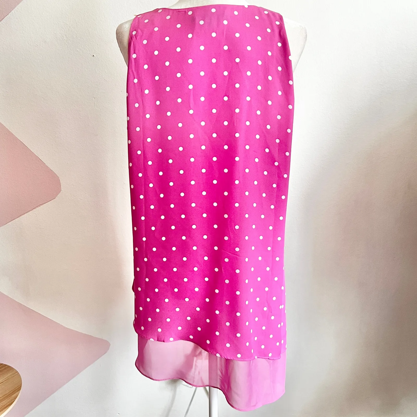 Pink Polka Dot Asymmetrical Top, Y2K, Coquette, Barbiecore, 2000s, Large‎ - Image 3