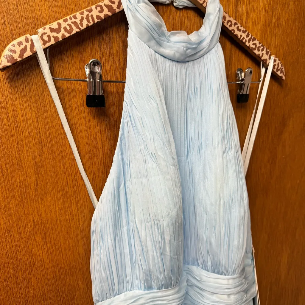 NEW Mac Duggal 67816 High Halter Neck Open Back Gown Maxi Dress Sky Blue 8 NWT - Image 6