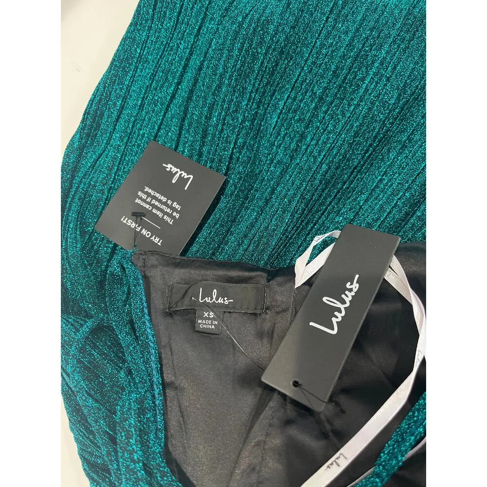 Lulus Party Era Emerald Sparkly Lace-Up Pleated Skater Dress Size XS 0 Cocktail - Image 12