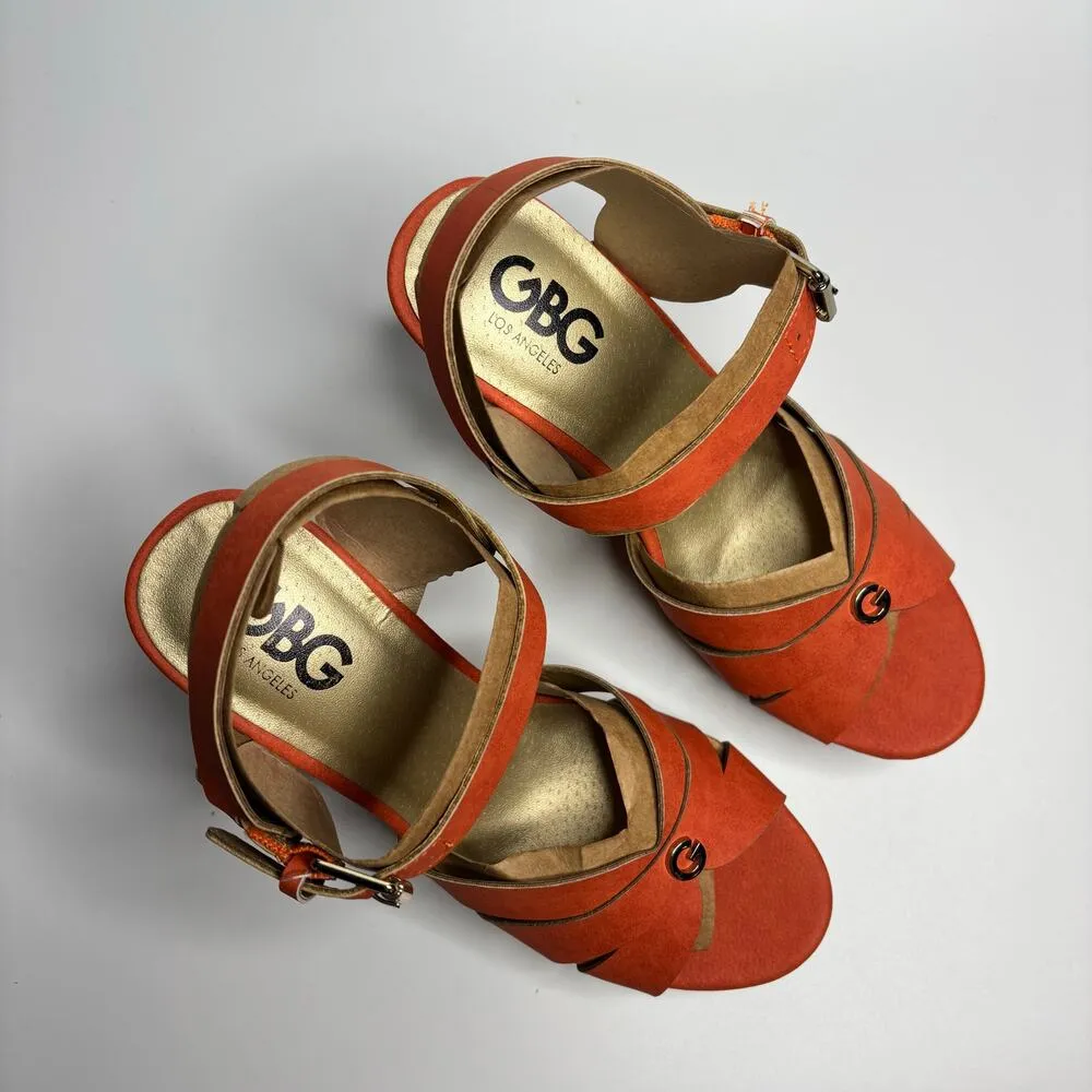 GBG Los Angeles Dayva Platform Wedge Heeled Sandals in Orange Size 6 - Image 8