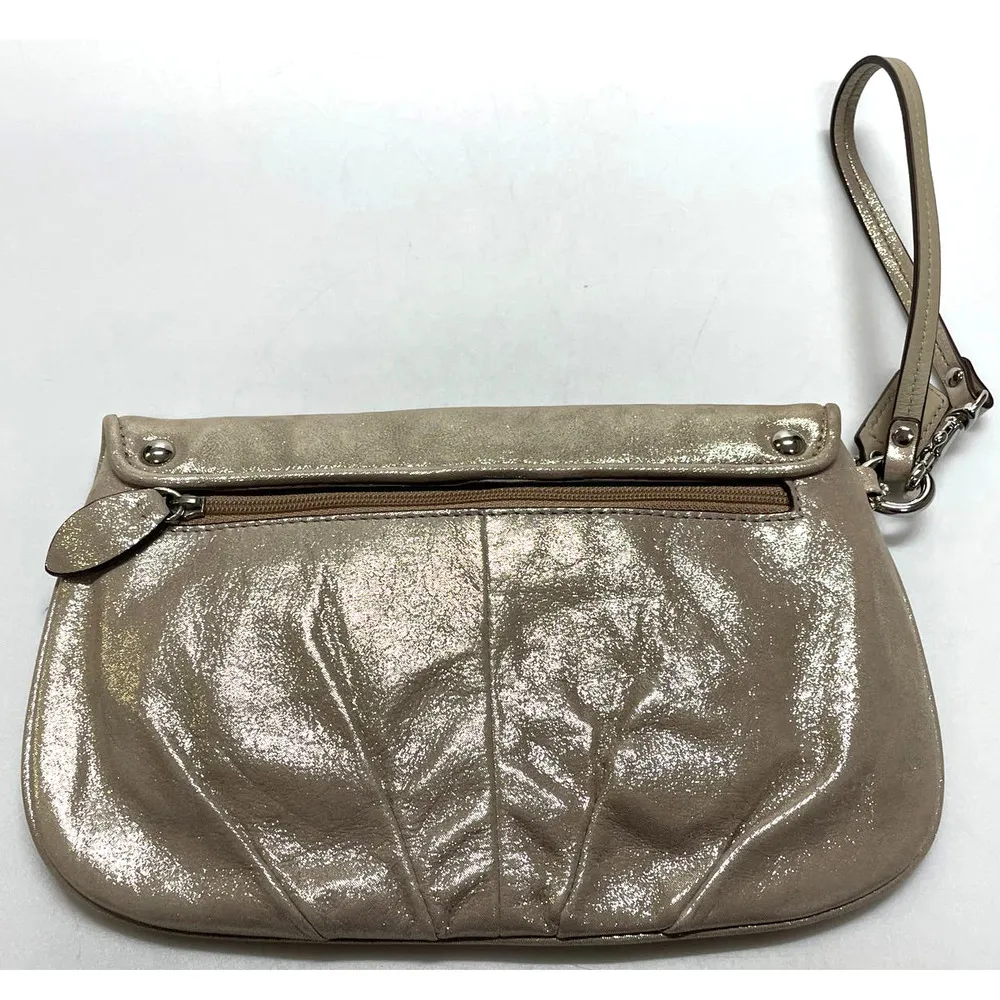 Coach Metallic Soft Leather Flap Clutch Wristlet Purse - Image 5