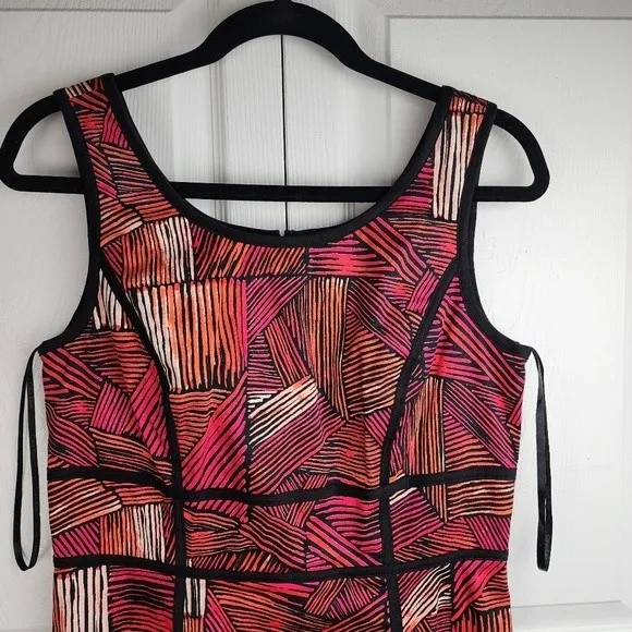 Calvin Klein Sheath Dress Cocktail Pencil Formal Pink Orange Red Abstract Size 8 - Image 5