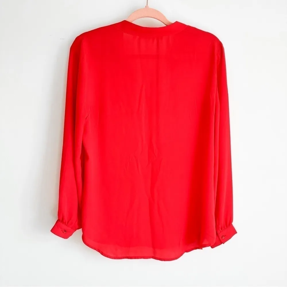 Violet + Claire Red Chiffon Blouson Flowy V neck Poplin Blouse Top sz Small - Image 4