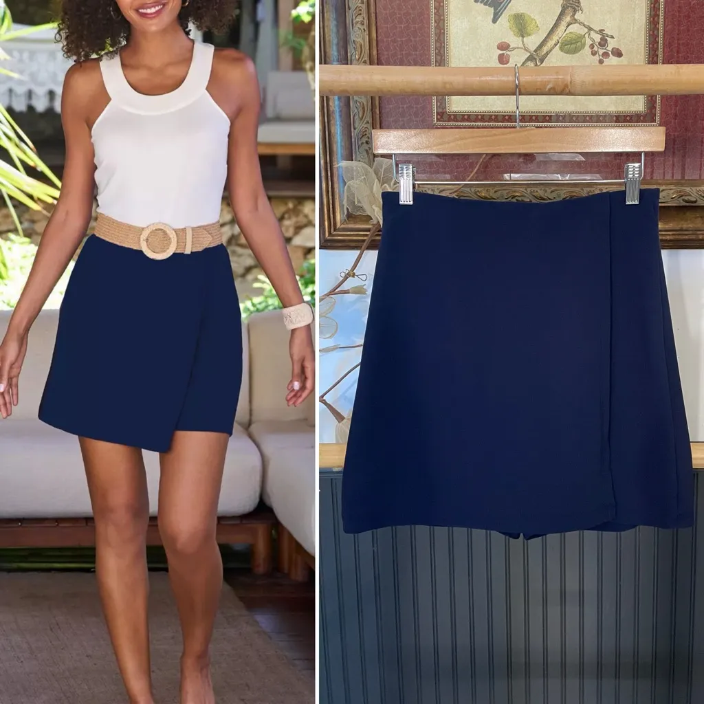 NWT Boston Proper Beyond Travel Skort Navy Faux Wrap Front Skirt - Sz XS 💚🎀 - Image 2