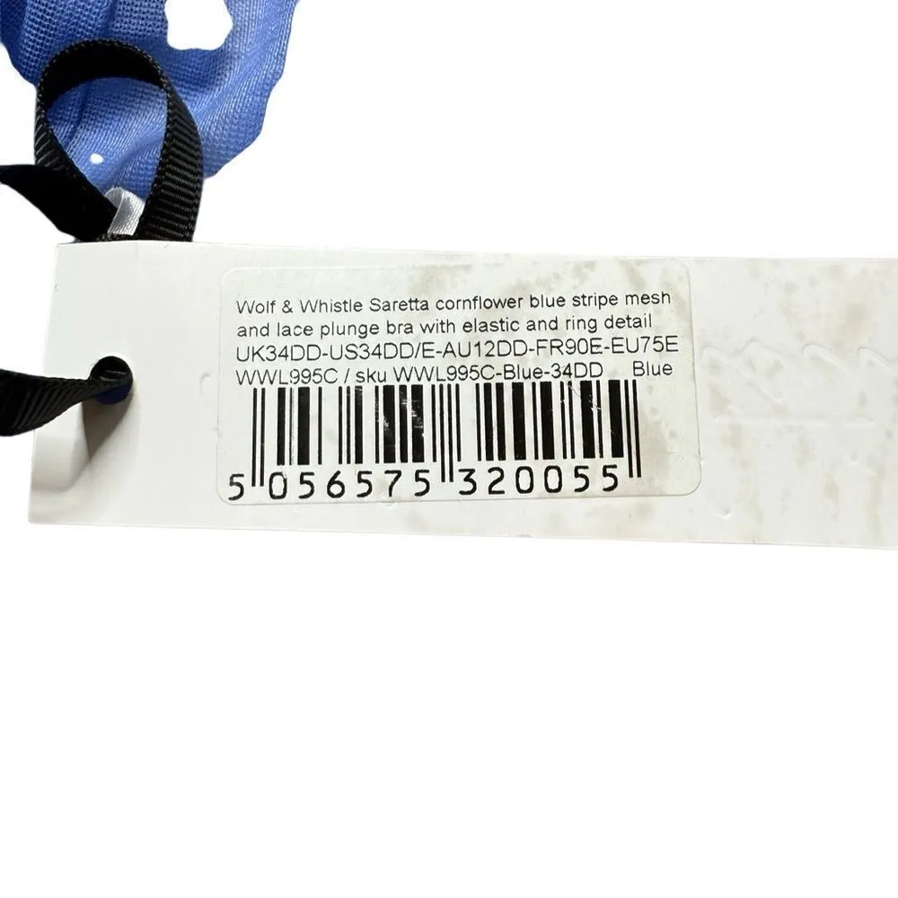 NWT Wolf & Whistle Saretta Blue Stripe Mesh and Lace Plunge Bra 34DD unlined Size undefined - Image 6