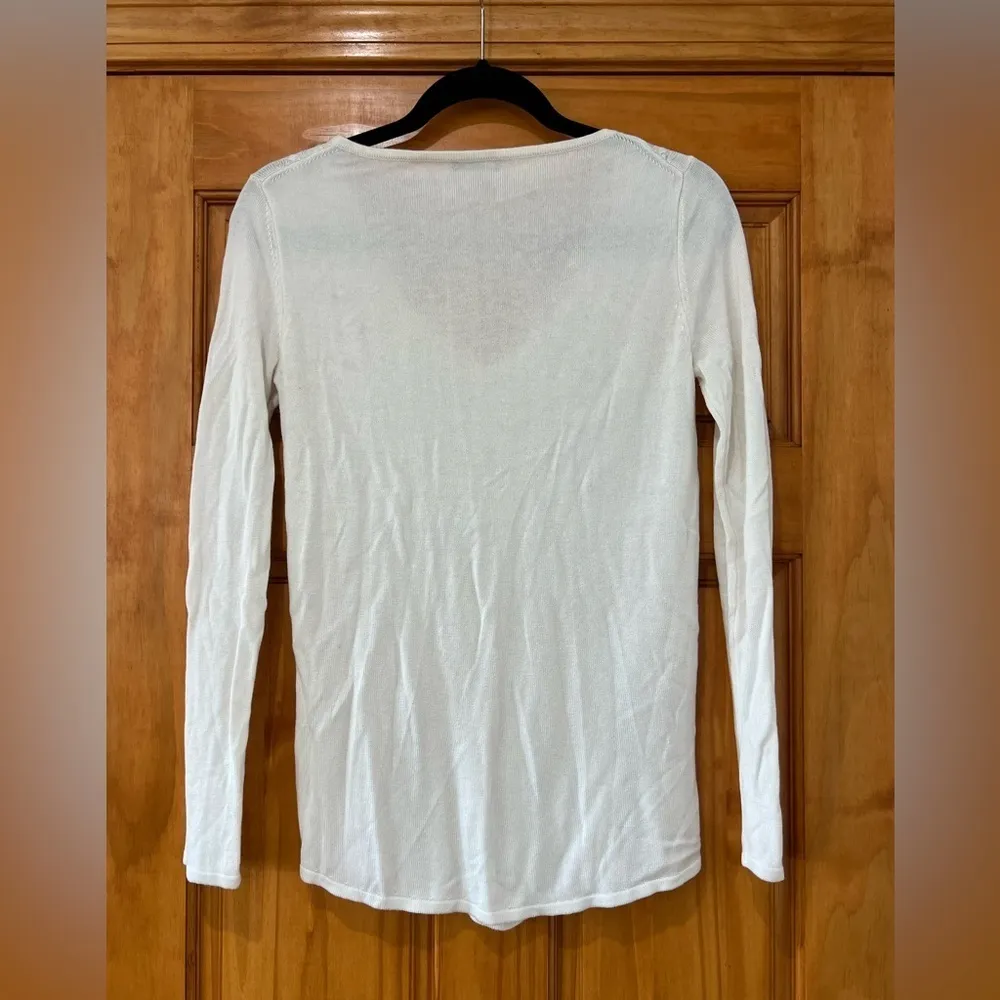 Cupio Womens V Neck Cable Knit Pullover Tunic Sweater White - Image 2