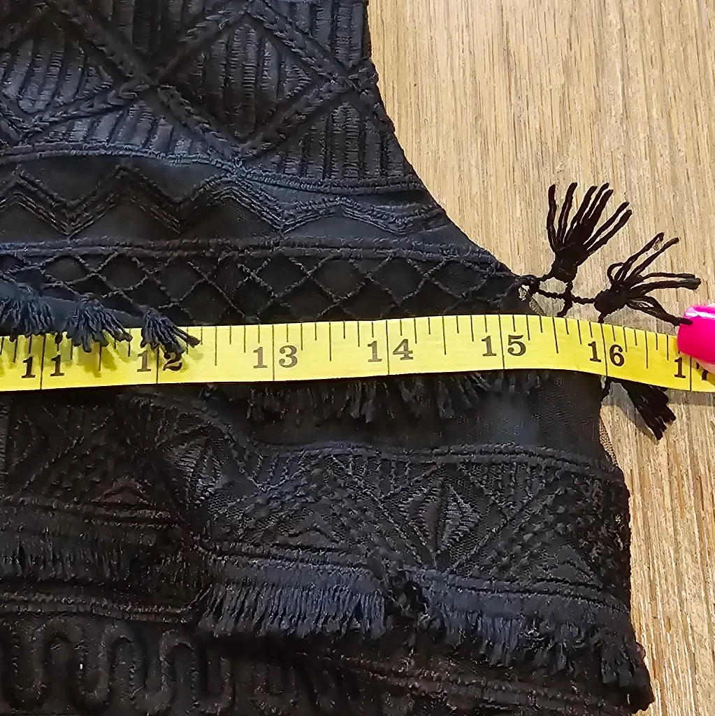 J. McLaughlin Embroidered Tassel Fringe Overlay Shift Dress Black Size 0 EUC - Image 4