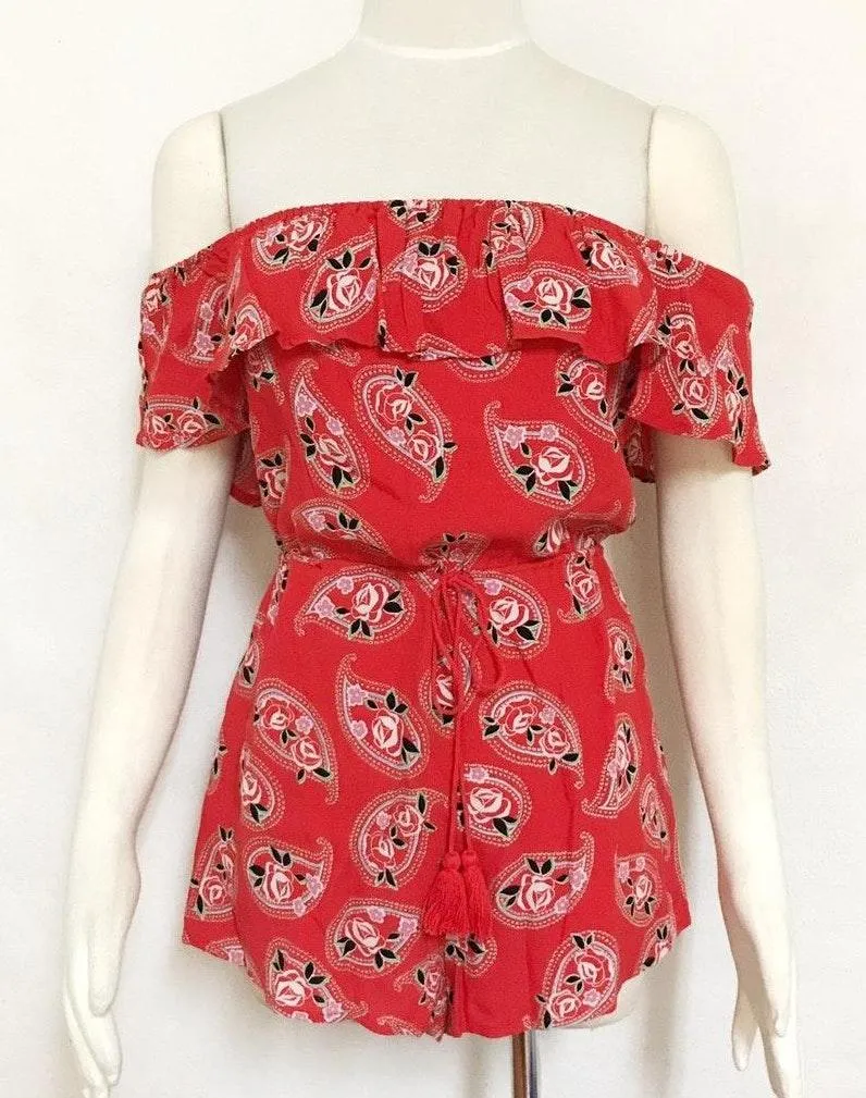 Rose Ruffle Off Shoulder Boho Romper - Image 2