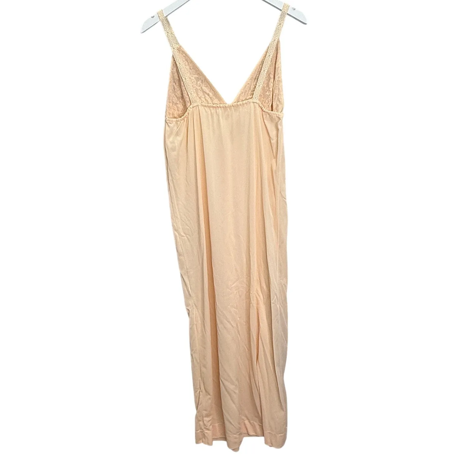 Vintage California Lingerie Maxi Nightgown Peach Pink Lace Detail Nylon Size M Size M - Image 2