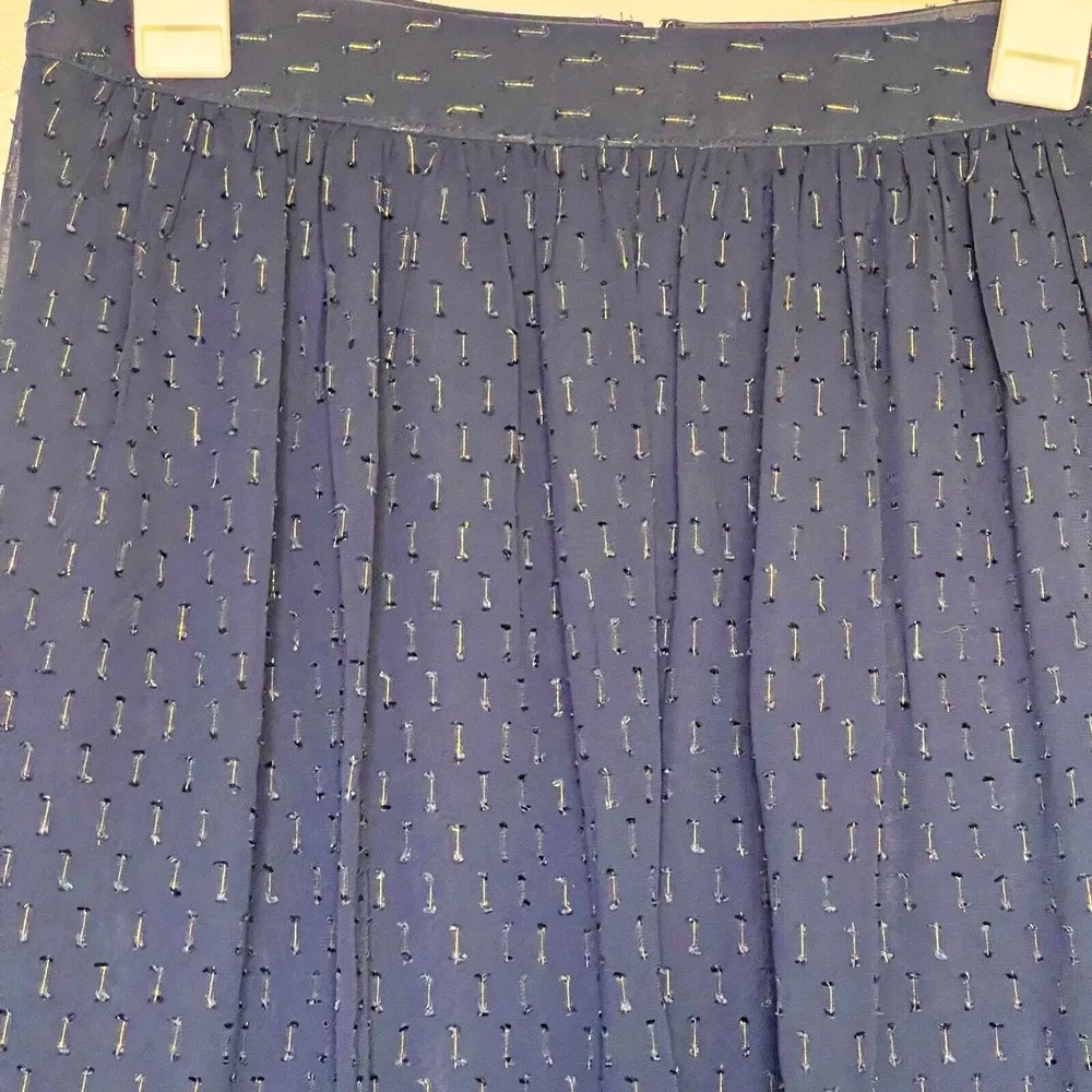 J. Crew Womens Skirt Sz 2 Gold thread Blue Lined Semi Sheer Knee-Length Coastal - Image 4