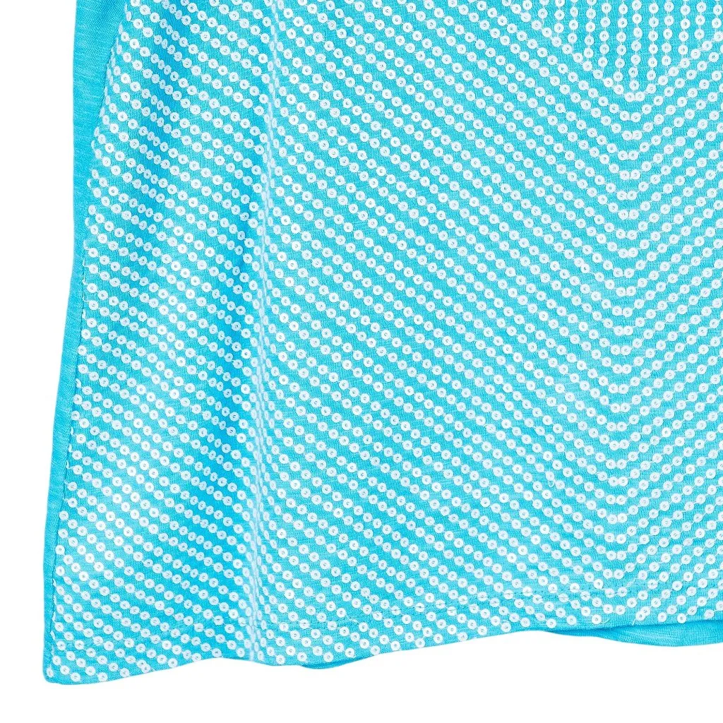 Chicos Sequin Tank 1 M 8 Blue White Cotton Stretch Scoop Neck Slimming Design - Image 3