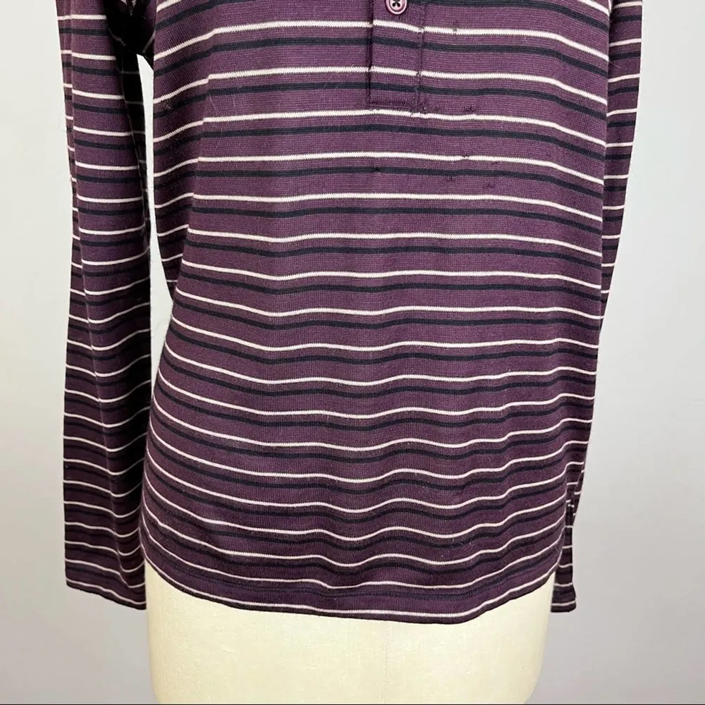 Theory  Stripe Long Sleeve Wool Polo Small - Image 5