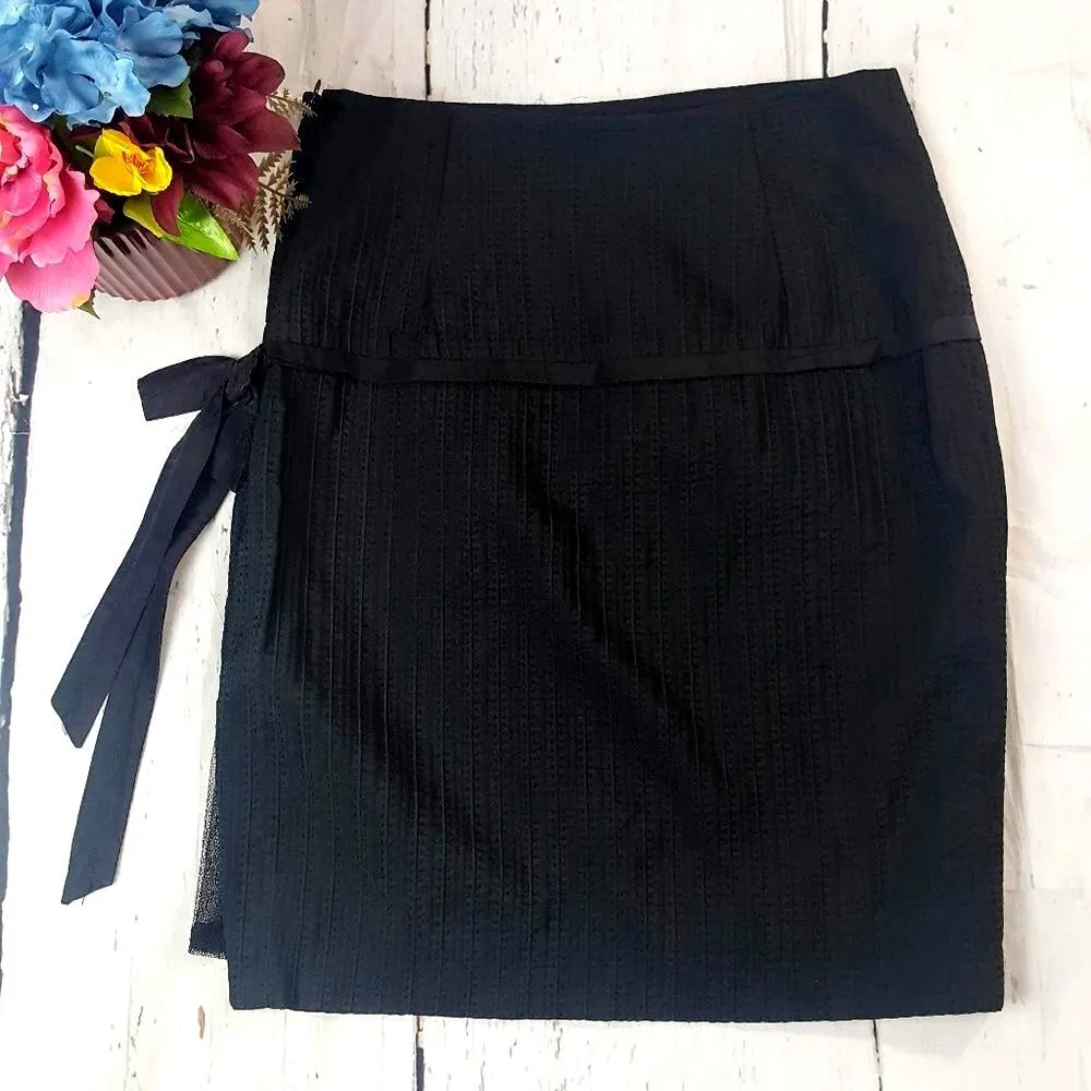 Tracy Reese Silk Blend Bow Textured Pencil Skirt Black Size 2 - Image 4
