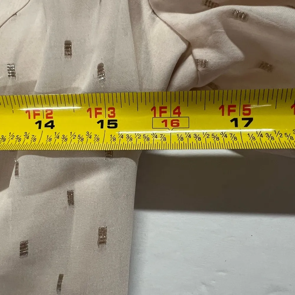 Express cream gold metallic embroidered sheer puff sleeve S mini dress keyhole - Image 6