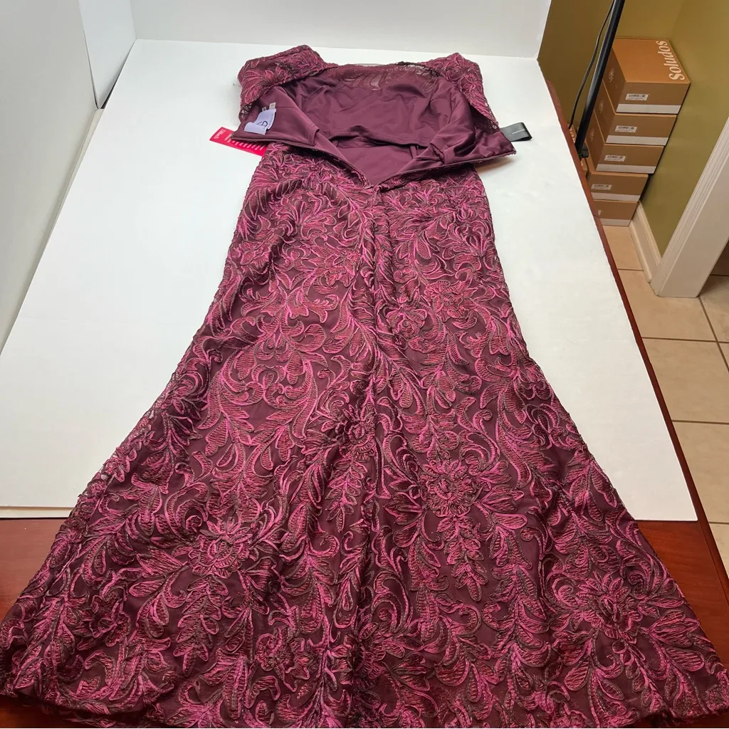 JS‎ Collections Merlot Burgundy Red Jolene Soutache Mesh Maxi Dress Size 6 NEW - Image 14