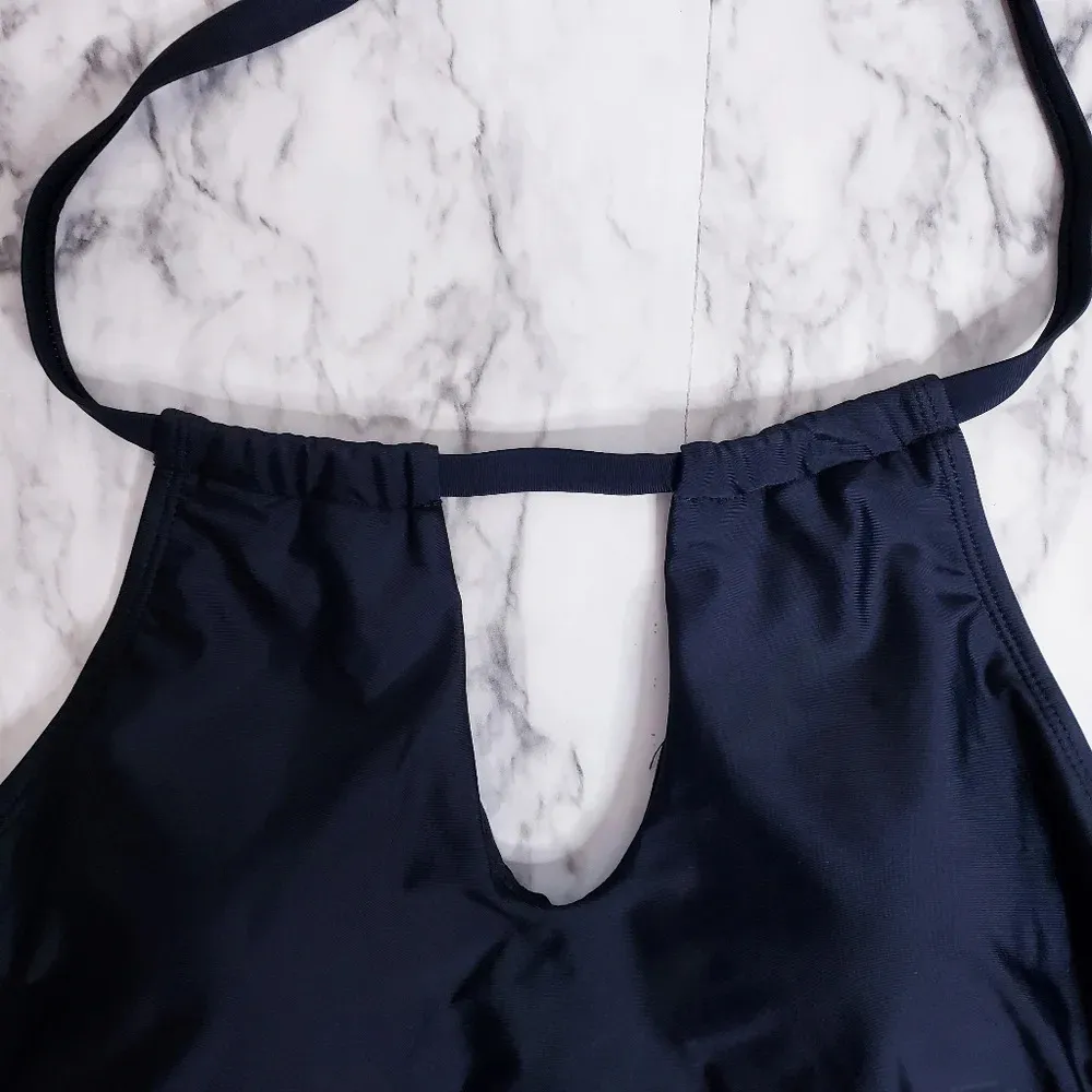 Island Waves Swim Tankini Moorea Adjustable Keyhole Halter Top Black Size 8 - Image 8