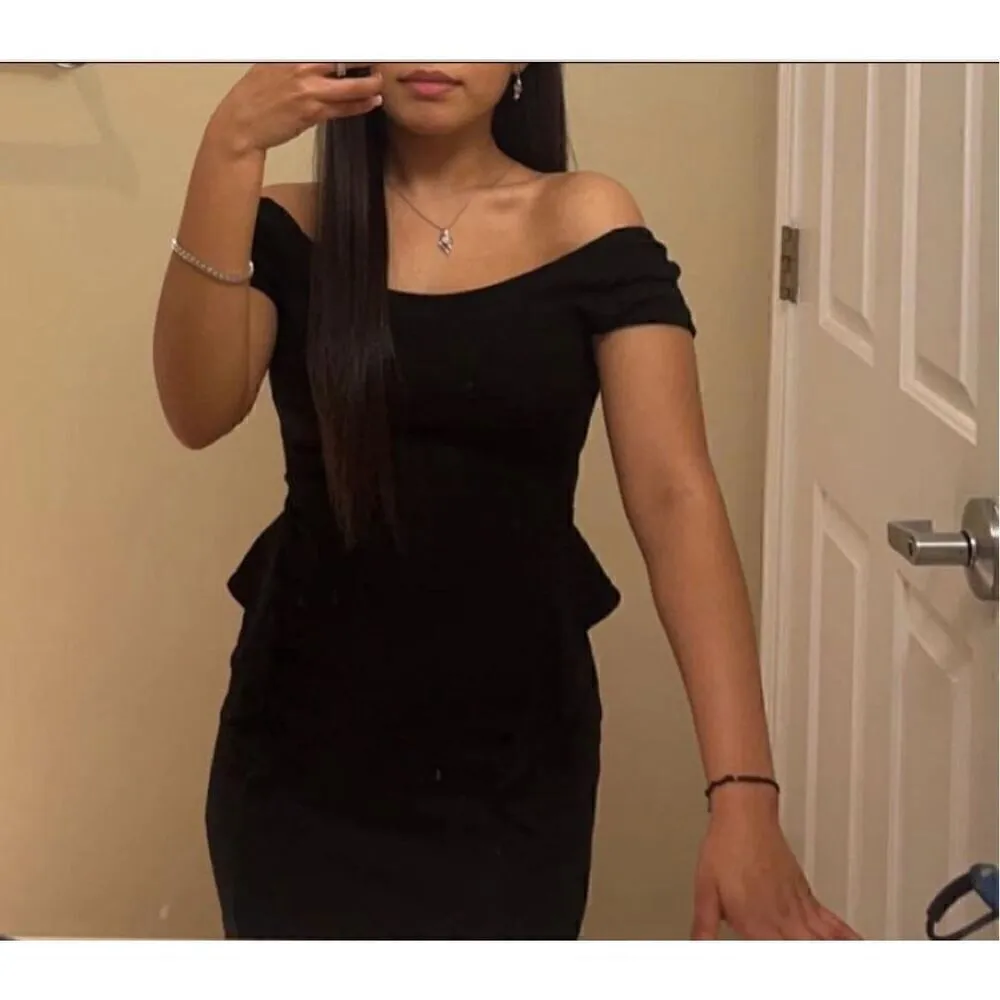 Zara Trafaluc Dress Women Small Black Stretch  Peplum Ruffle Mini Size M - Image 2